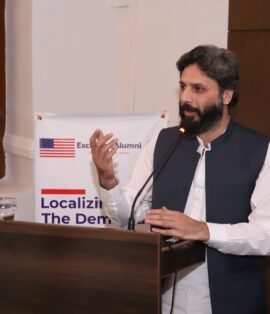 Speaker addressing a CLADO Localizing the Democracy session in Peshawar