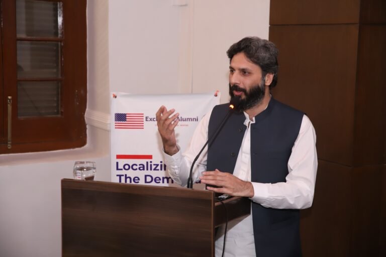 Speaker addressing a CLADO Localizing the Democracy session in Peshawar