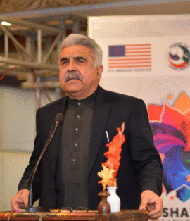 Guest speaker addressing the audience at the Peshawar Literary Festival