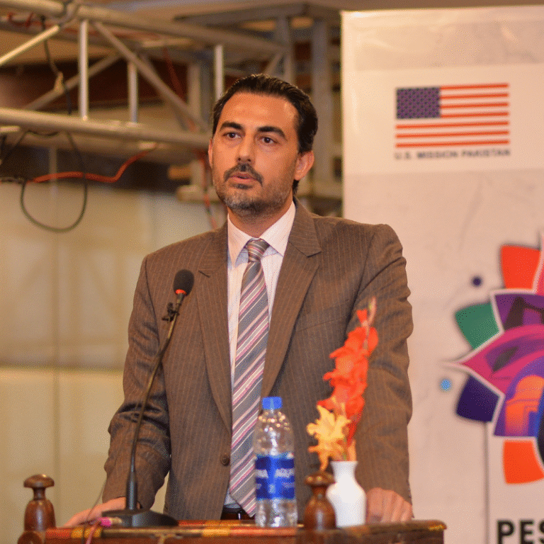 Speaker at the podium during the Peshawar Literary Festival