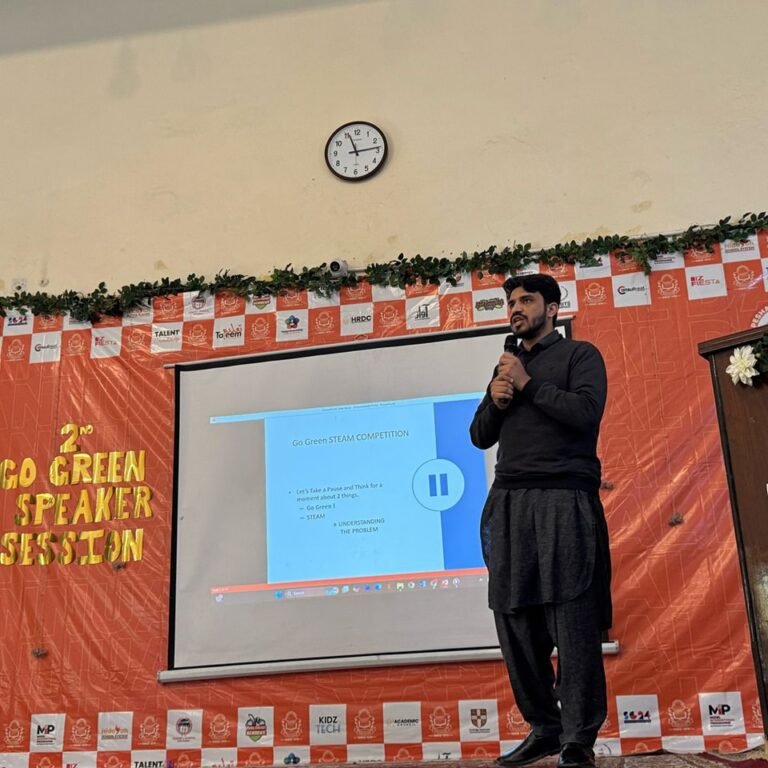 Speaker presenting at Climate Dialogue Peshawar